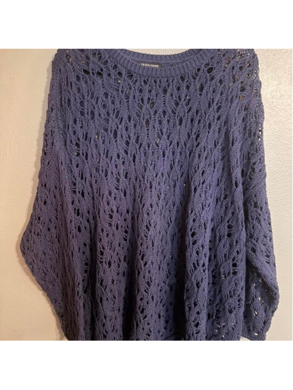 Eileen Fisher blue open knit cotton sweater in a 3X #knitwear #eileenfisher